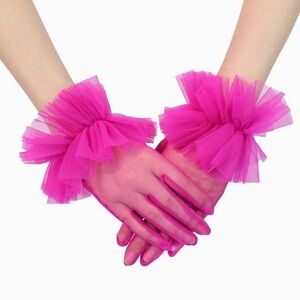 Vibrant Sĥeer Pink Tulle Ruffled Gloves Tea Party Derby Brunch Church Soi…